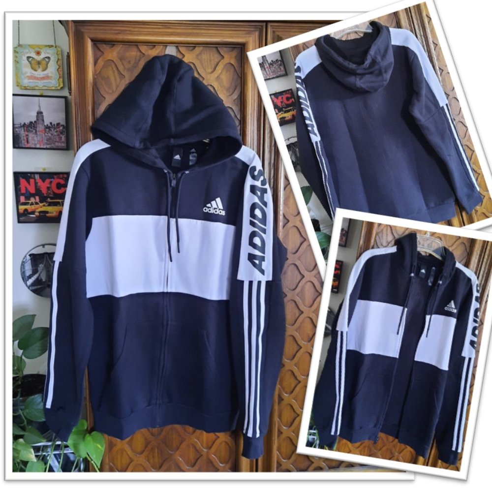 ADIDAS Men's Black/White Colorblock Full Zip Soccer Sweatshirt Hoodie - S